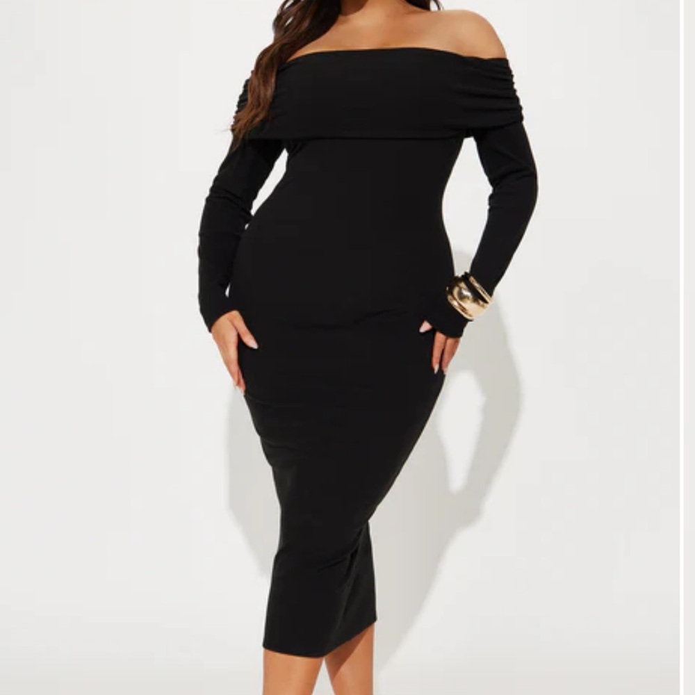 Black Ribbed Midi Dress